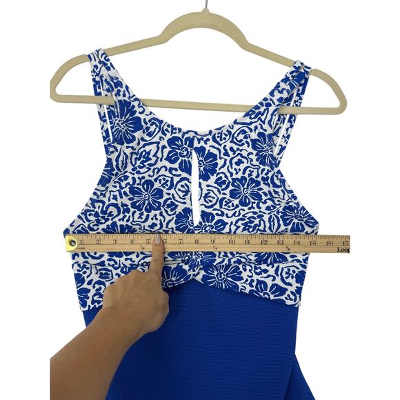 Tommy Bahama Island Cays Hibiscus High Neck One Piece Swimsuit Blue White 14 NWT - Picture 7 of 9